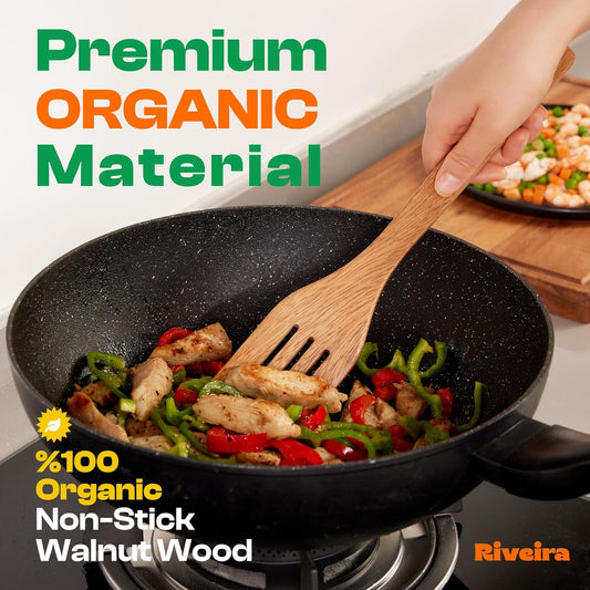 Riveira Walnut Wooden Spoons for Cooking Set of 9 – Natural Walnut Wooden Cooking Utensils, Spatula, Spoon - Premium Quality Utensil Set for Non-Toxic Cooking