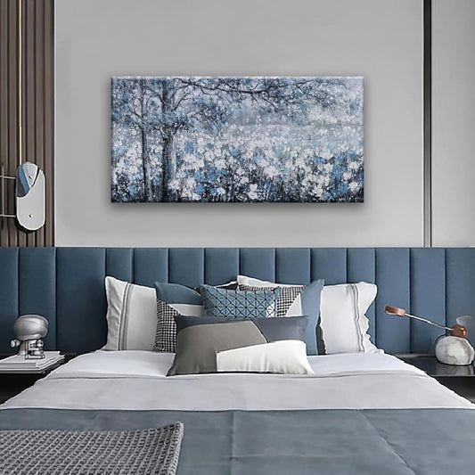 Wall Art for Living Room Blue And White Abstract Tree Flower Modern Artwork Canvas Painting Textured Tree Pictures Wall Decor Bedroom Dining Room Home Office Decor 24"x48" Ready to Hang
