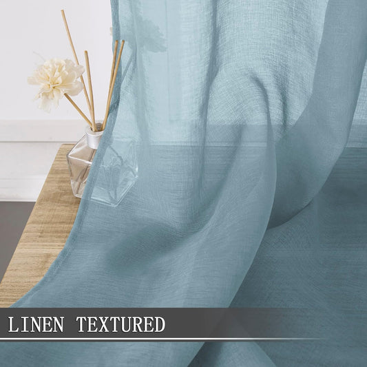 Tollpiz Short Sheer Curtains Linen Textured Living Room Curtain Sheers Light Filtering Rod Pocket Voile Curtains for Bedroom, 42 x 45 inches Long, Dusty Blue, Set of 2 Panels