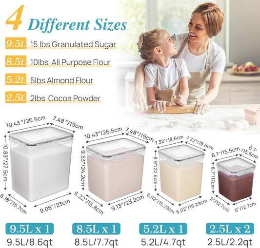 Vtopmart 5 Pack Large Flour and Sugar Storage Containers Set, Airtight Kitchen Pantry Organizers and Storage with Lids for Bulk food, Baking Supplies, BPA Free, Black