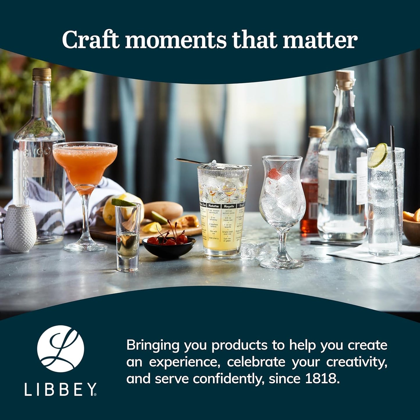 Libbey Heavy Base Drinking Glasses Set of 8, 15.5 Oz Elegant, Weighted Clear Water Glasses, Dishwasher Safe Glass Cups Set for Parties, Birthdays