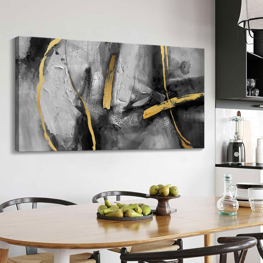 Large Black Gray Canvas Wall Art, Hand-Painted Abstract Living Room Wall Decor Dream Golden Shadow Paintings Artwork Prefer Home Bedroom Office Kitchen Dining Room Decor 29x58 In