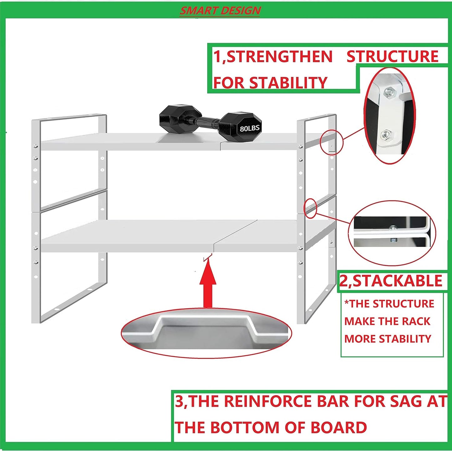 Expandable Stackable Spice Rack Cabinet Shelf Organizer in Cabinets Shelves Kitchen Cupboard Organization Stack up Racks Pantry Countertop Storage Large/White 1 Pack