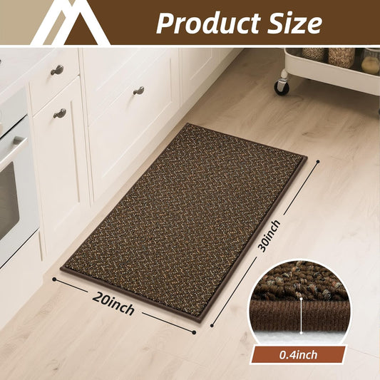 COSY HOMEER Kitchen Rugs 20"x32" Non-Slip Kitchen Mats for Floor Absorbent Stain Resistant Kitchen Floor Mat Machine Washable Rugs for Kitchen,Hallway,Sink,Brown
