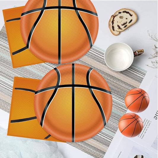 50pcs Basketball Plates and Napkins Party Decorations, 7inch Basketball Themed Birthday Paper Dessert Plates and Napkins Disposable Sports Tableware Sets Party Supplies for Birthday Baby Shower