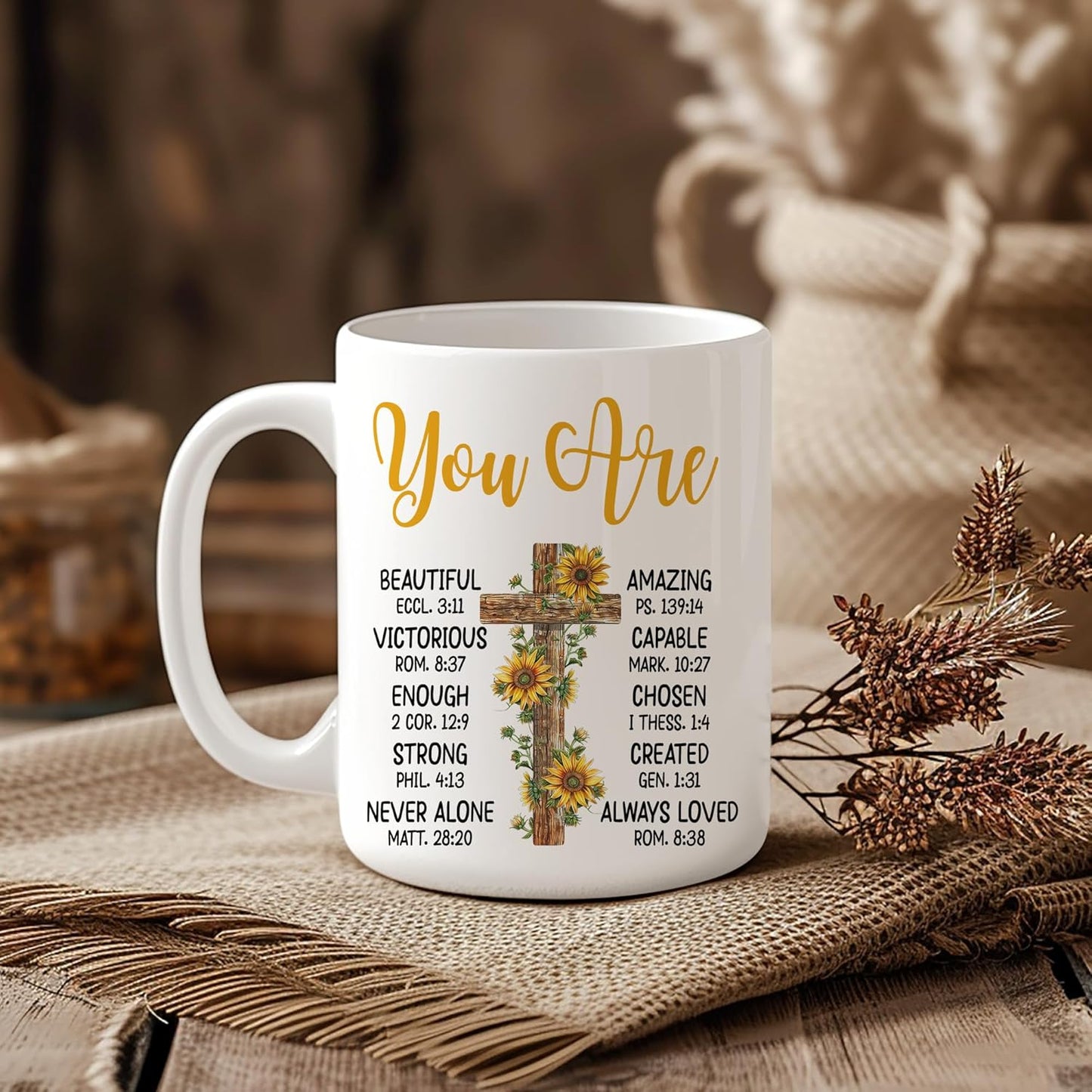 Hyturtle Personalized Inspirational Sunflower Christian Mug - Christian Gifts For Women - Religious Gifts For Her On Birthday - Bible Verse Present - Custom Name Coffee Cup Ceramic Mug 11 Oz 15 Oz