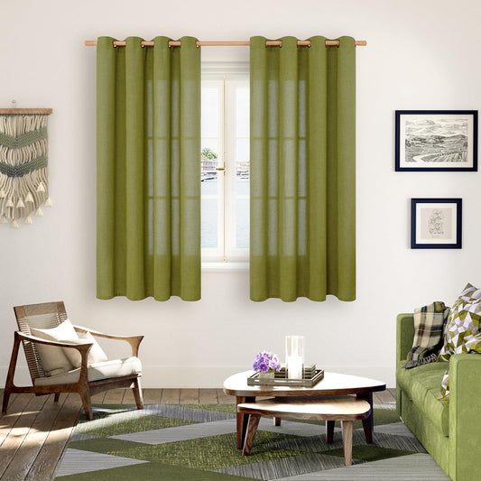 YoungsTex Olive Green Linen Curtains 63 Inches Length 2 Panels Textured Window Drapes with Bronze Grommet Privacy Light Filtering for Living Room Bedroom Office, 52 x 63 Inch