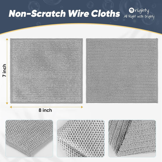 Orighty Multipurpose Wire Dishwashing Rag 24 Pcs, Upgraded Double-Layer Non-Scratch Wire Dish Cleaning Cloths, Reusable Steel Scrubber for Kitchen, Powerful Dishcloth Rag for Cookware, Grey, 7"x8"