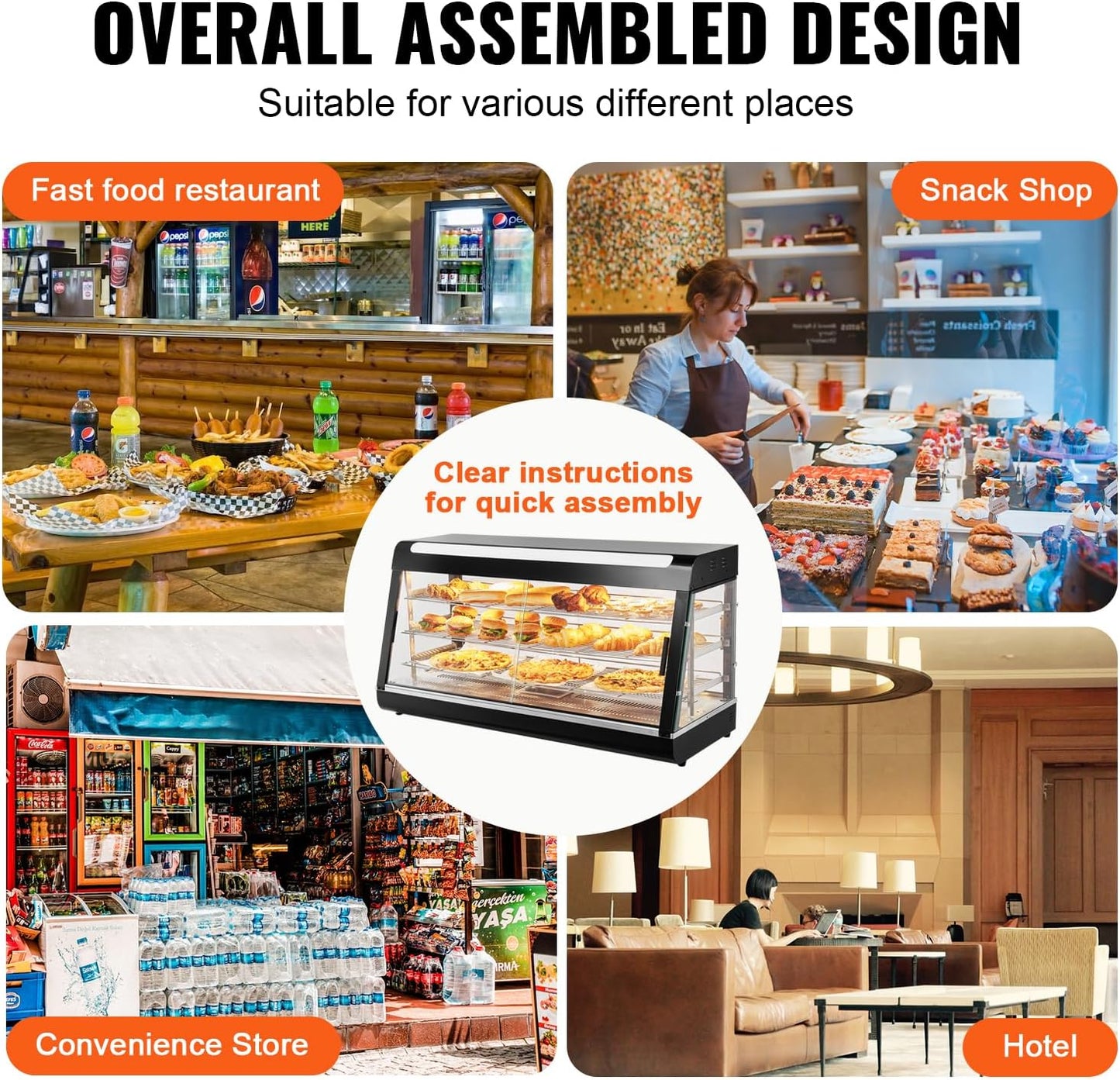 VEVOR 3-Tier Commercial Food Warmer Display, 1500W Food Display Warmer with Light, Adjustable Shelf and Temperature Display, 86℉~185℉ Steam Heating, 180L for Hamburger, Pizza, Bread, Fried Chicken