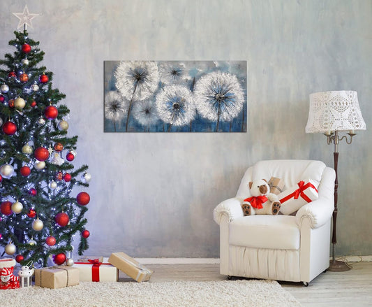 Dandelion Painting Wall Art Canvas Print Picture for Living Room Large White Flower Flora Home Bedroom Decoration Modern Framed Artwork Decor, 20x40