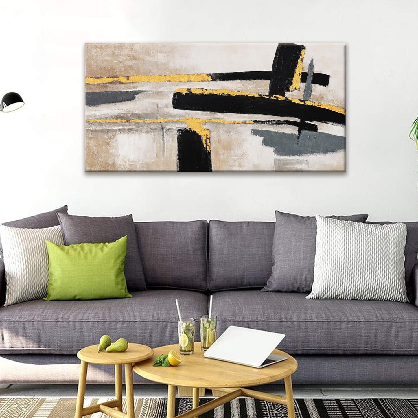 QSQ Abstract Wall Art Canvas Wall Art Decor Black And Gold Wall Art Paintings Abstract Wall Decor Artwork Pictures For Bedroom Bathroom Office Home Decor Can Be Hung Directly 20" X 40"