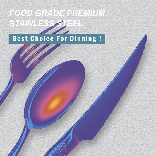 Runfly 20 Piece Hammered Rainbow Silverware Set, 18/10 Stainless Steel Flatware Set, Modern Kitchen Utensil Set Service for 4, Tableware Set, Cutlery Set Including Fork Spoon and Knife