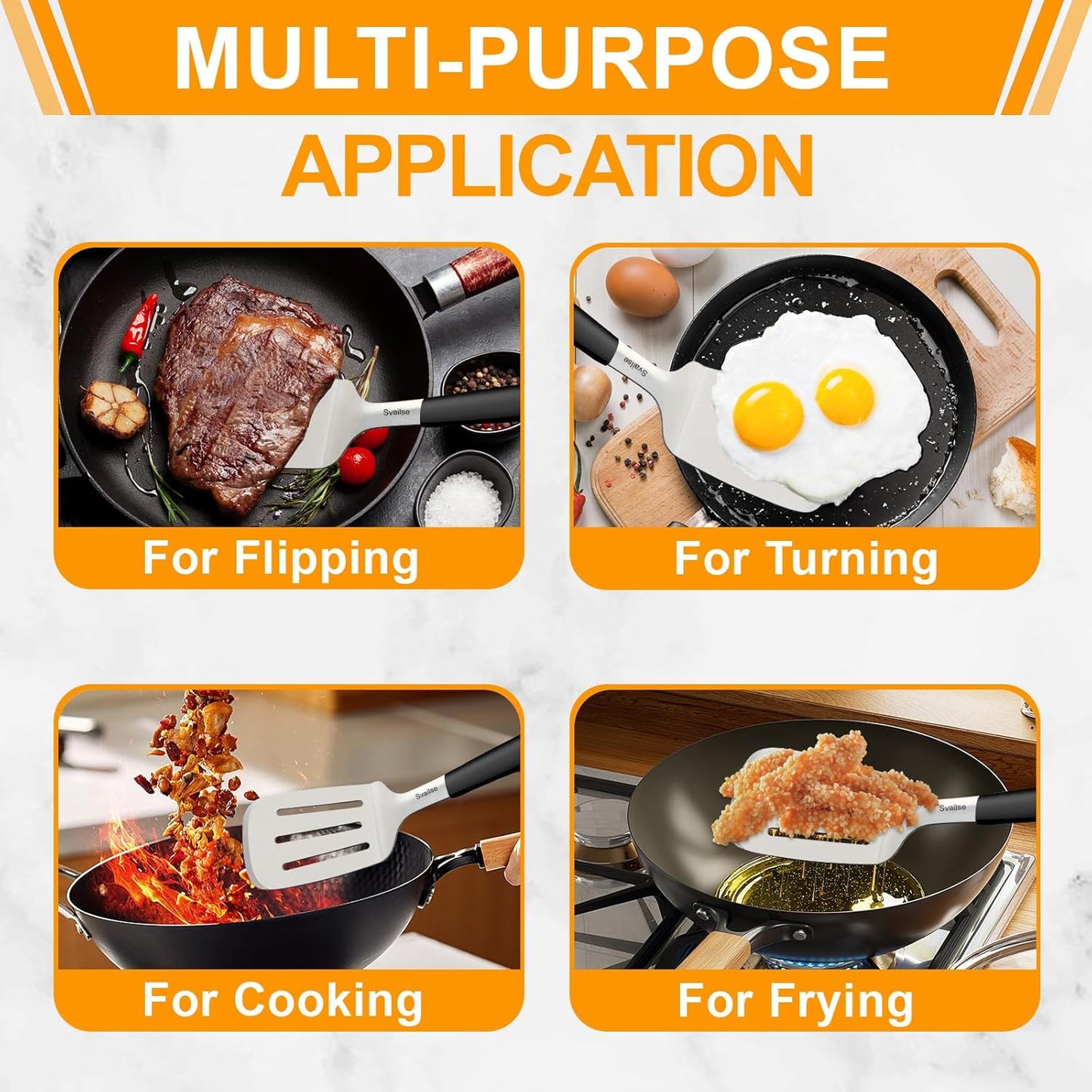 13.4 in Stainless Steel Spatula Set of 2, Heavy Duty Solid & Slotted Metal Spatula with Silicone Handle for Cast Iron Skillet, Egg, Burger and Grilling, Large