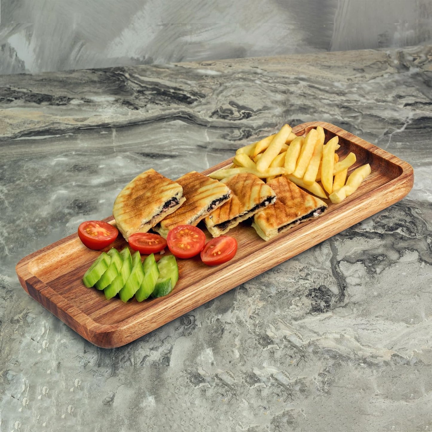 Anyvape Acacia Wood Serving Trays, Set of 3 Wooden Serving Platters for Home Decor, Food, Cheese, Fruit, Vegetables, Charcuterie, Appetizer Serving Tray(11.8 x 5.1 x 0.78 inches)