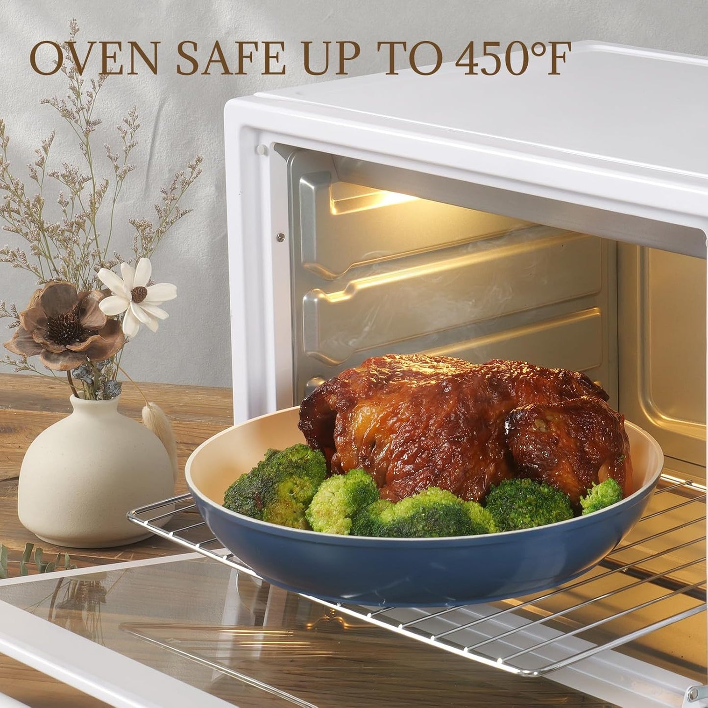 23Pcs Ceramic Cookware Set Non Stick Pots and Pans Set Non Toxic with Detachable Handle Induction Kitchen Cookware Set Space Saving, Oven & Dishwasher Safe, Navy