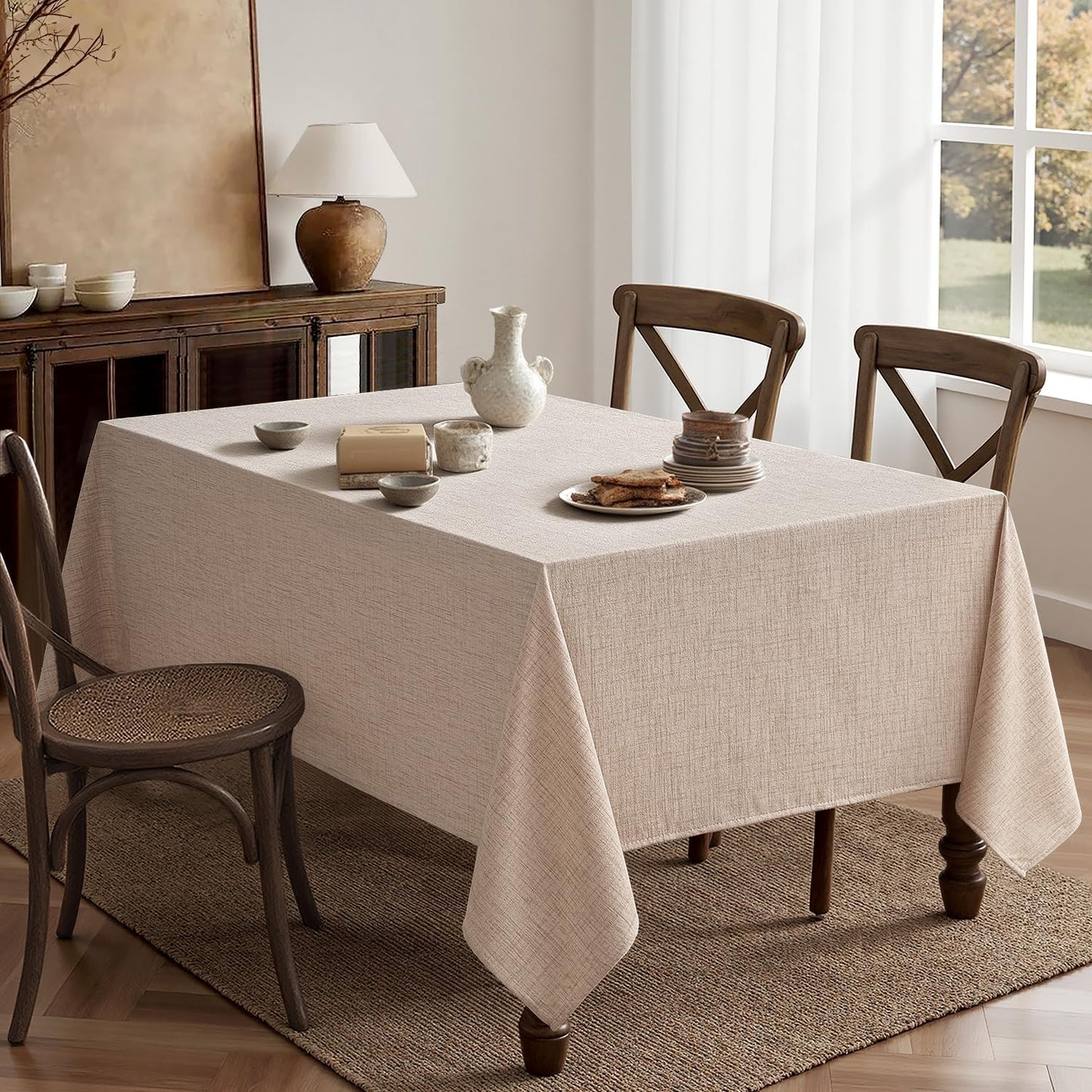 MIULEE Natural Linen Tablecloth 52x70 Inch Rectangle Table Cloth Waterproof,Stain Resistant & Wrinkle Resistant for Dining Party Wedding