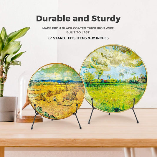 Mocoosy 4 Pack 8 Inch Improved Anti-Slip Plate Stands for Display, Plate Holder Display Stand, Picture Frame Holder Stand, Black Iron Easel Stands for Photo, Decorative Plate, Tablets and Table Art