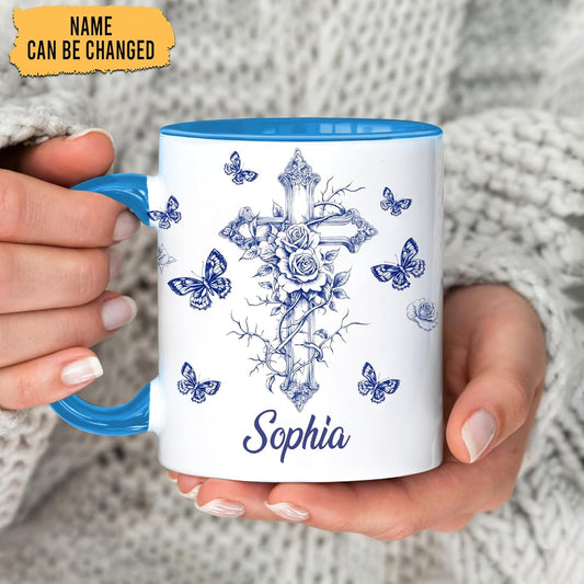 Hyturtle Personalized Blue Floral Christian Mug - Christian Gifts For Women - Religious Gifts For Her On Birthday - Bible Verse Present On Mother Day - Custom Coffee Cup Ceramic Mug 11 Oz 15 Oz