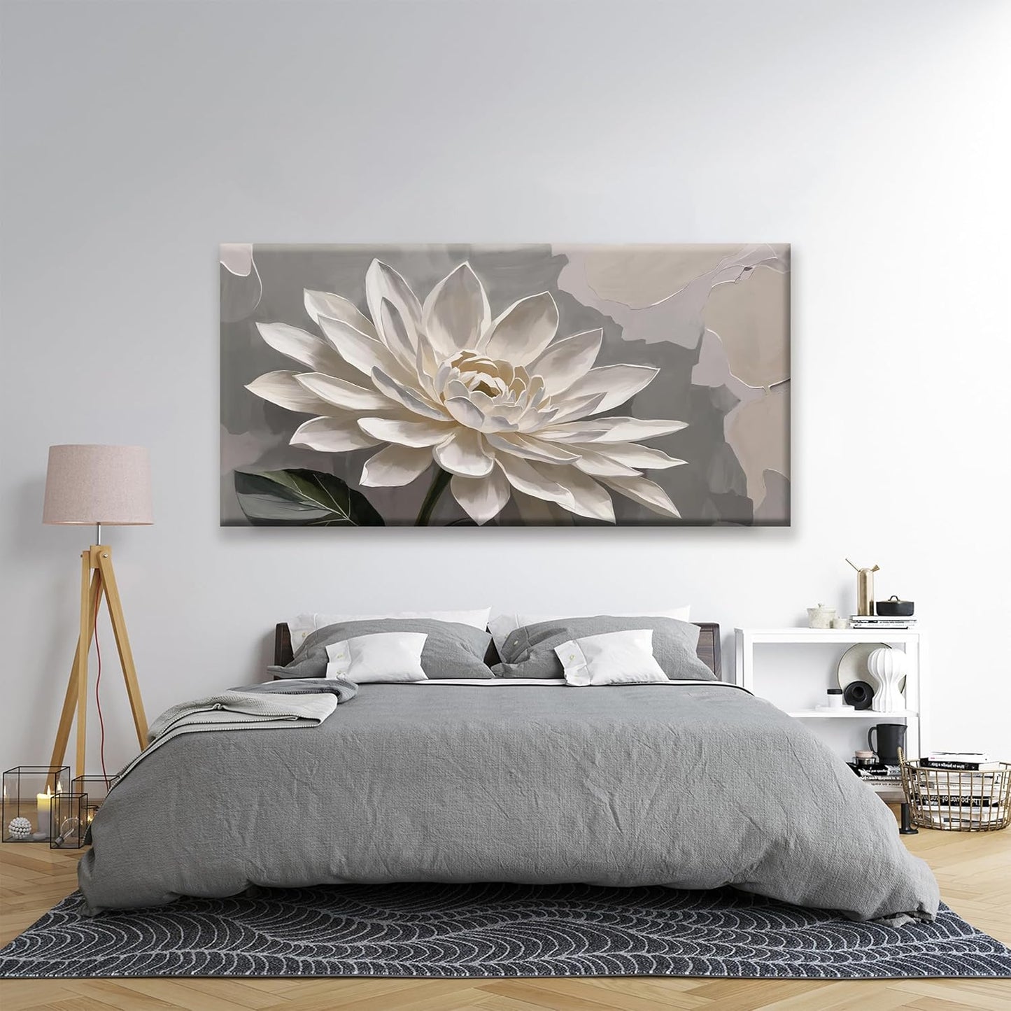 Large Wall Art For Living Room Floral Wall Art Decor Modern Canvas Art Wall Decor 29" X 58" Painting White Flower Wall Art Picture For Bedroom Home Office Home Artwork