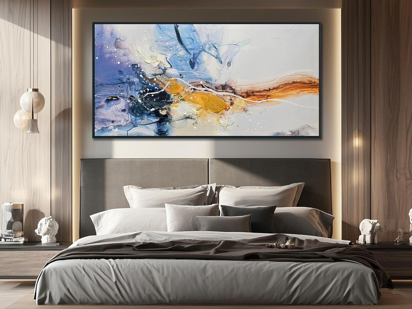 Ardemy Large Abstract Wall Art Canvas for Living Room Modern Framed Wall Decor Textured White Beige Purple Painting Picture Bedroom Artwork Home Office Kitchen Dining Room, Black Wood 48"x24"