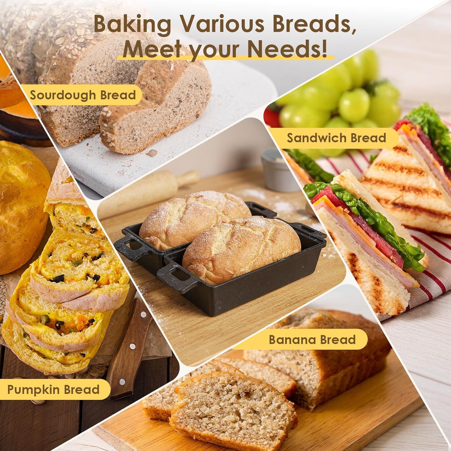 2 in 1 Cast Iron Loaf Pan with Lid, 9×5 Inch Bread Baking Pans for Homemade Bread, Pre-Seasoned Loaf Pan Bread Pan with Sourdough Bread Baking Supplies for Bread Baking, Meatloaf (2 Piece Set)