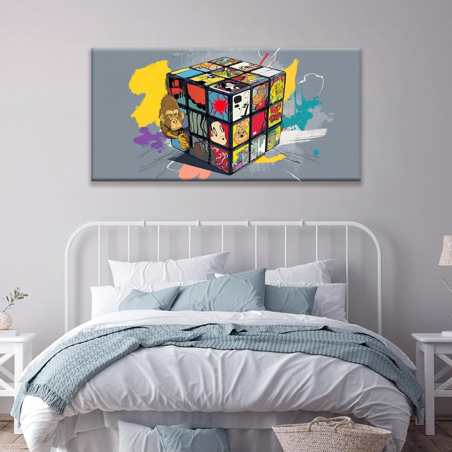 Abstract Wall Art For Living Room Artwork Graffiti Cube Canvas Art Wall Decor Modern Canvas Prints Pictures Colorful Wall Art For Home Hotel Artwork 24 X 48 Inch