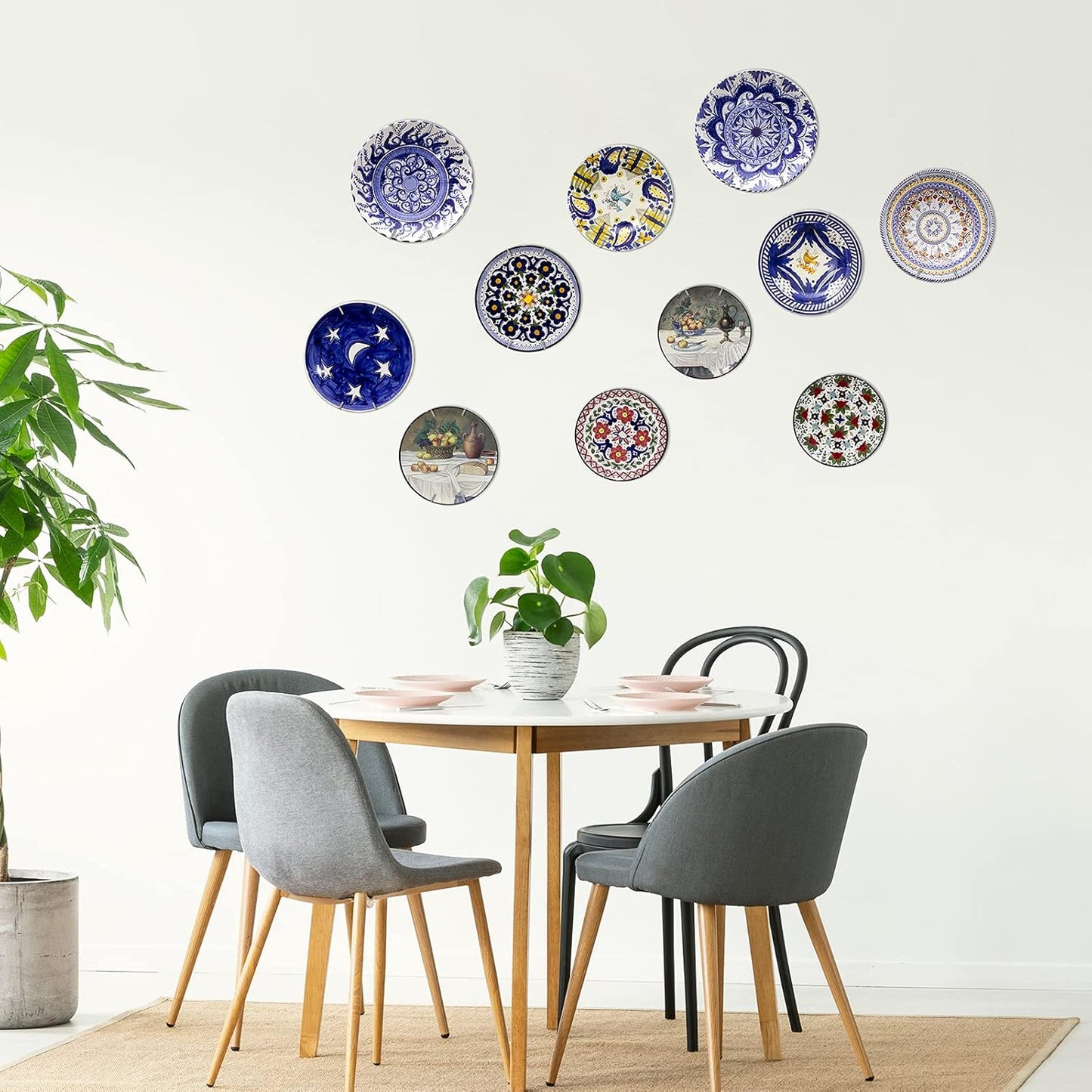 20 Pieces Invisible Wall Plate Hangers 4/5/6/8/10 Inches Wall Plate Hangers Stainless Steel Decorative with 20 Pieces Hook with Nails for Decorative Antique and Arts(Silver)