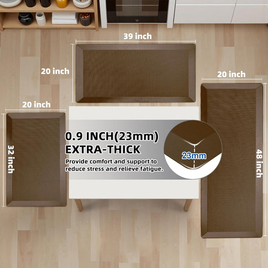 Anti Fatigue Kitchen Mats for Floor, Brown 9/10 Extra Thick Cushioned Standing Desk Mat, Comfort Memory Foam Ergonomic Kitchen Rugs and Mats Non-Slip Waterproof for Office, Kitchen, Sink, 20" x 48"