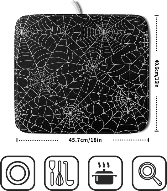 Halloween Dish Drying Mats for Kitchen Counter 16×18 Inch Halloween Spiderweb Spooky Festival Small Microfiber Drying Mat Kitchen Accessories Dish Rack Mat Drainer Pad Washable Absorbent