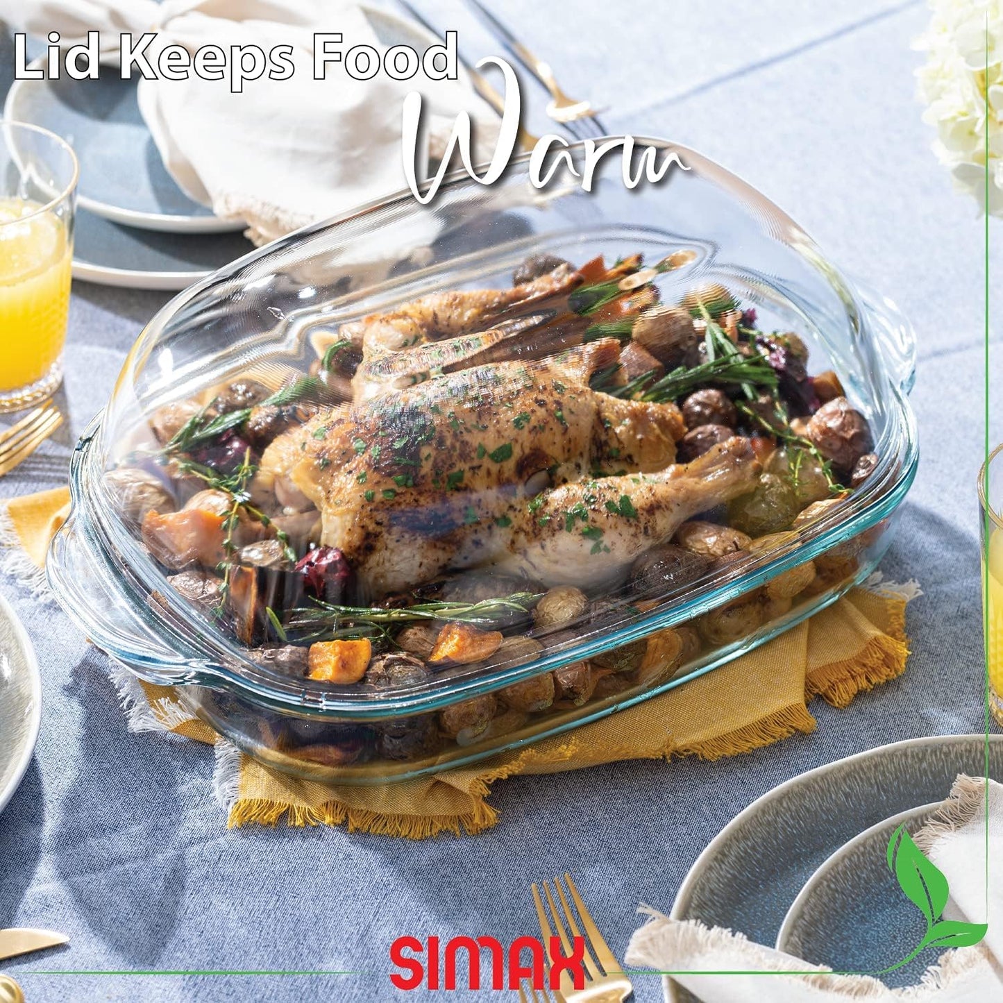 Simax Casserole Dish For Oven, 8 Quart Glass Baking Dish With High Lid Set, Microwave, Oven, and Dishwasher Safe Cookware, Borosilicate Glassware, Large Baking Dish