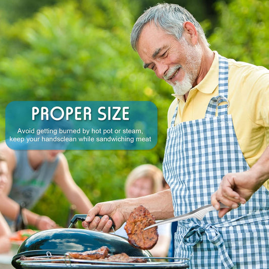 Patelai Korean and Japanese BBQ Tongs Non Slip Cooking Utensils Stainless Steel Tongs for Serving Food, Salad, Camping, Barbecue, Buffet, Oven with Support Stand(Silver,8 Pieces)