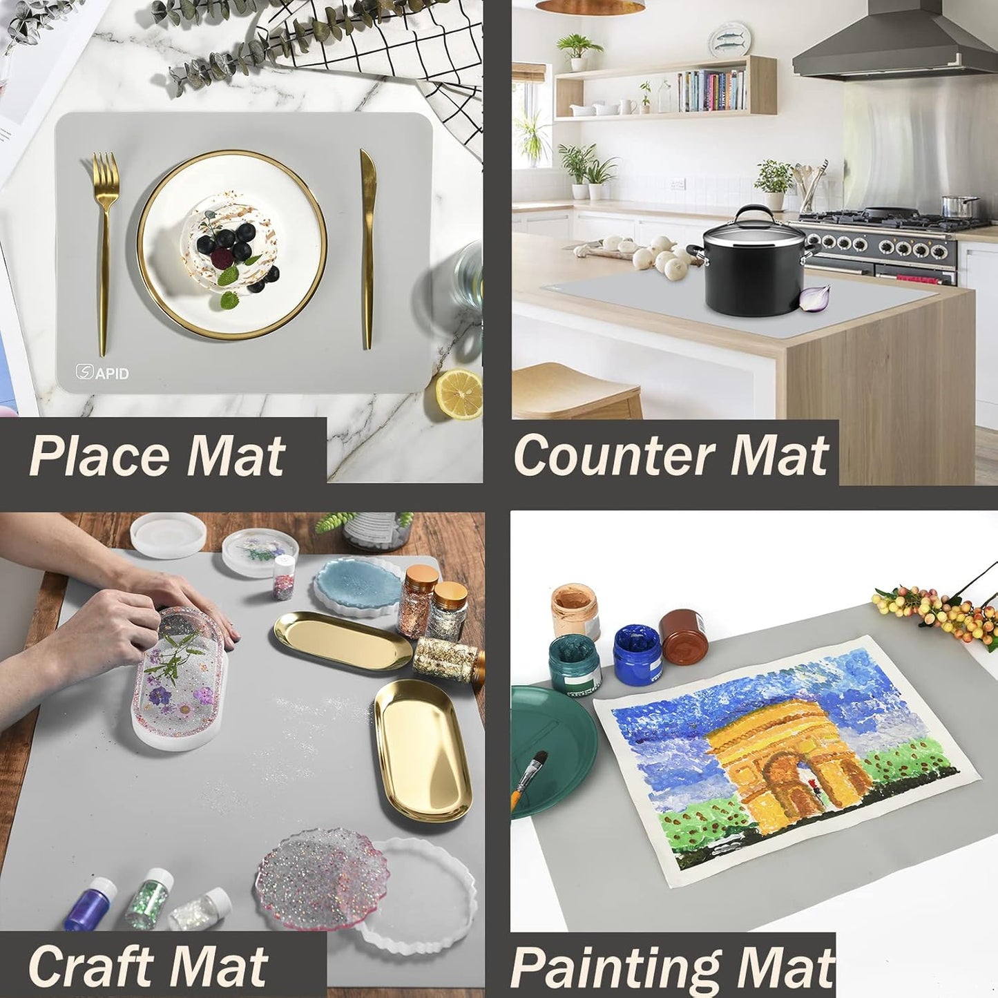 1.5MM Extra Thick Placemats Extra Large Silicone Mat 28" x 20" Heat Resistant Mat for Kitchen Countertop Protector, Washable Place Mats Silicone Mats for Kitchen Counter Mat Table Mat, Grey, Sapid