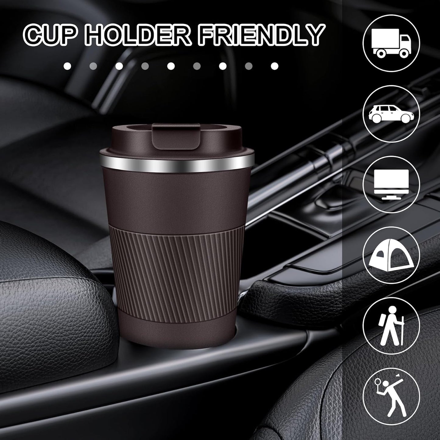 Coffee Travel Mug 12oz Insulated Coffee Mug with Lid Portable Spill-Proof Coffee Travel Mug No Handle Reusable Stainless Steel Mug Keeps Cold and Hot Suitable for Car, Daily, Travel and Gifts