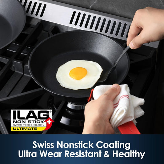 SENSARTE Nonstick Frying Pan Set 2-Piece, Oven Safe Skillets with Swiss Coating, Induction Compatible Chef Pan Set, Dishwasher Safe Cooking Pans, PFOA PFOS Free, 8 and 10 Inch
