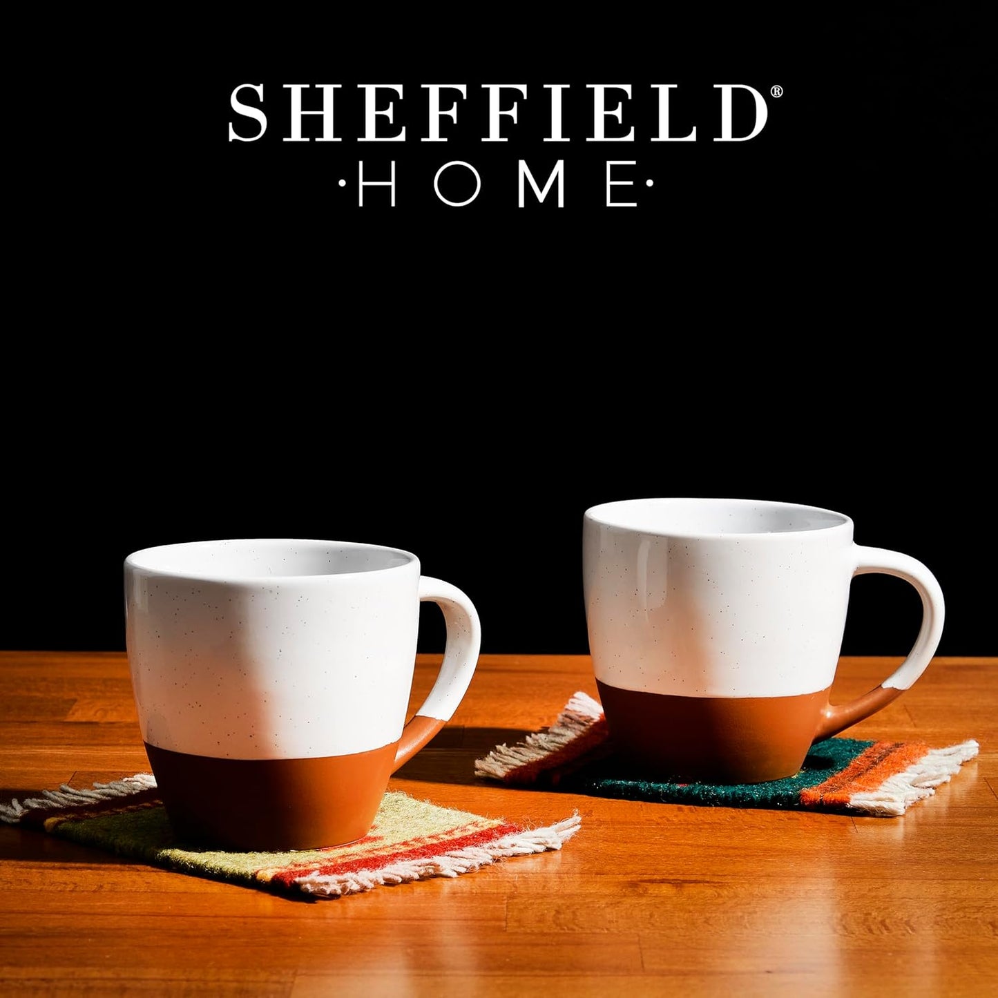 Sheffield Home - Set of 4, Large Stoneware 16oz Coffee Mugs with Handles - Dishwasher & Microwave Safe Ceramic - Ideal for Cappuccino, Espresso, Latte, or Tea - Vanilla White
