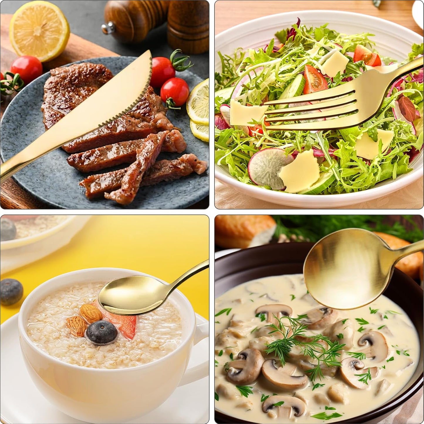 24-Piece Black Golden Flatware Set, Gold Silverware Set for 6, 18/0 Stainless Steel Knife Fork Spoon Teaspoon Silverware Set (Black Golden)