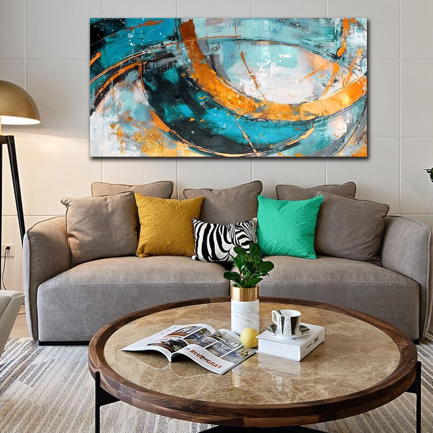 LAOTOART Abstract Wall-Art - Teal Wall Decor Living Room - Contemporary Wall Art Women Ready to Hang Size 29" x 59"