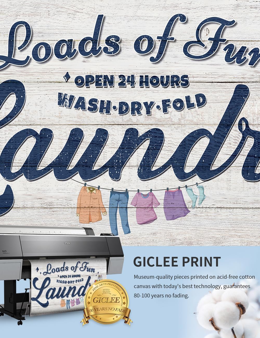 IPIC - Cute Laundry Room Decor, Rustic Canvas Wall Art Print on Acid-Free Cotton Canvas for Family Laundry Room, Rustic Farmhouse Style Wall Decor for Home, Made in USA