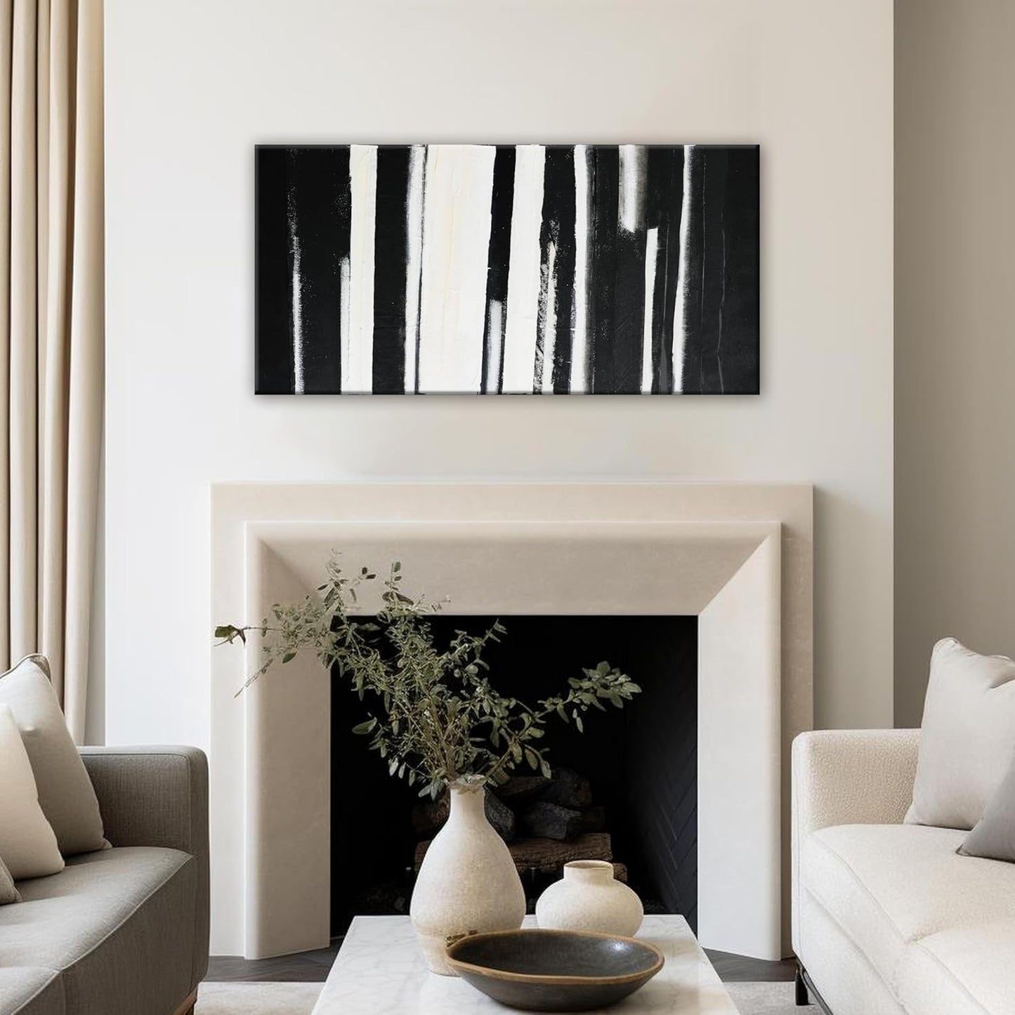 QSQ Black and White Abstract Wall Art Decor Modern Decorations Home Paintings Minimalist Stripes Artwork for Living Room Bedroom Office 20"40"