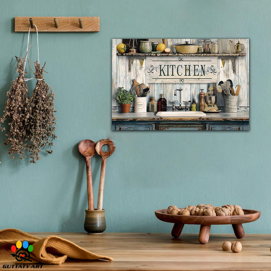 GUTTATY Farmhouse Wall Art Rustic Kitchen Decor, Ready to Hang Tidy Kitchen,Vintage Posters Prints for Dinning Room Home Kitchen Restaurant Painting 12×18 Inch