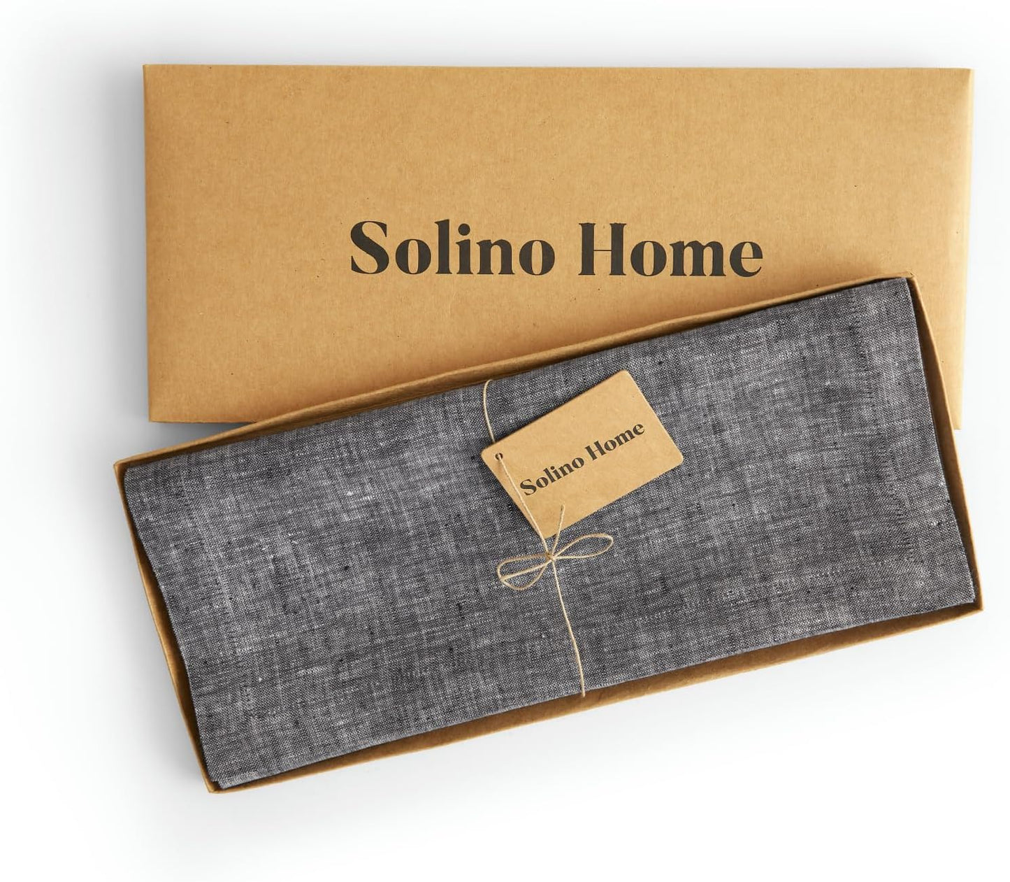 Solino Home Linen Short Table Runner 60 Inches - Athena, 100% Pure Linen Chambray Black Table Runner 14 x 60 Inch Ideal for Dresser and Coffee Tables - Halloween, Thanksgiving, Holiday