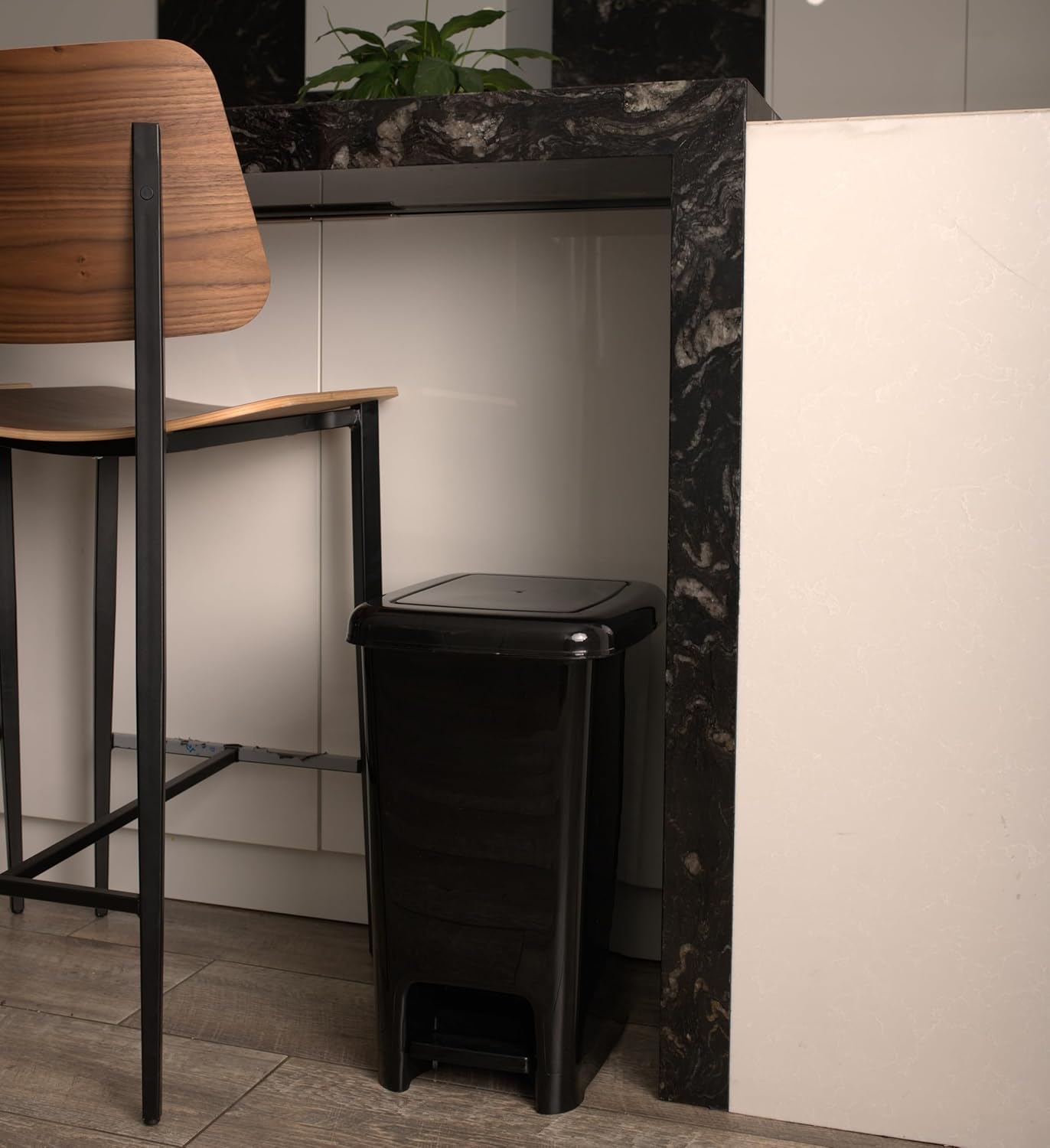 Superio Slim Trash Can with Foot Pedal – 10.5 Gallon Step-On Trash Can with Lid, Large Plastic Garbage Can, Trashcan for Bathroom, Kitchen, Office, Bedroom, Dorm Room, Patio, – Black