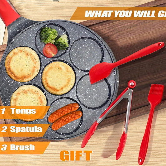 Egg Frying Pan, Pancake Maker, Egg Cooker Pan, Omelet Mini Pancake Pan, Nonstick 7 Egg Skillet Silver Dollar Pancake Pan Egg Maker