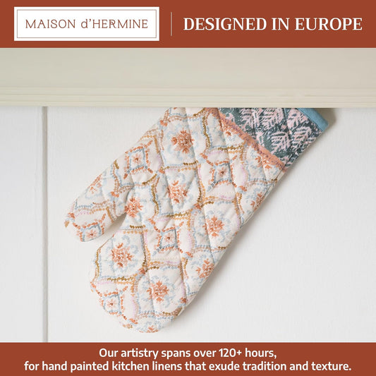 Maison d' Hermine Oven Gloves 100% Cotton Oven Mitt 7" x 13" with Loop Heat Resistant BBQ Cooking Gloves for Thanksgiving Christmas Decorations Baking Handling Hot Pans (Pack of 1, Fair Isle)