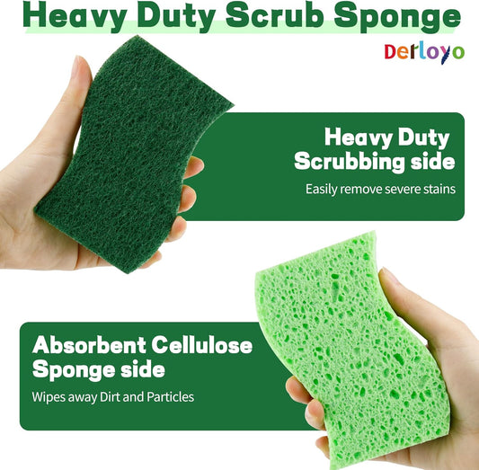 12 Count Heavy Duty Scrub Sponges,Long Lasting Cleaning Sponges for Cleaning Kitchen and Household, Dishes,Dual Sided Kitchen Sponges for Non-Coated Cookware-Green