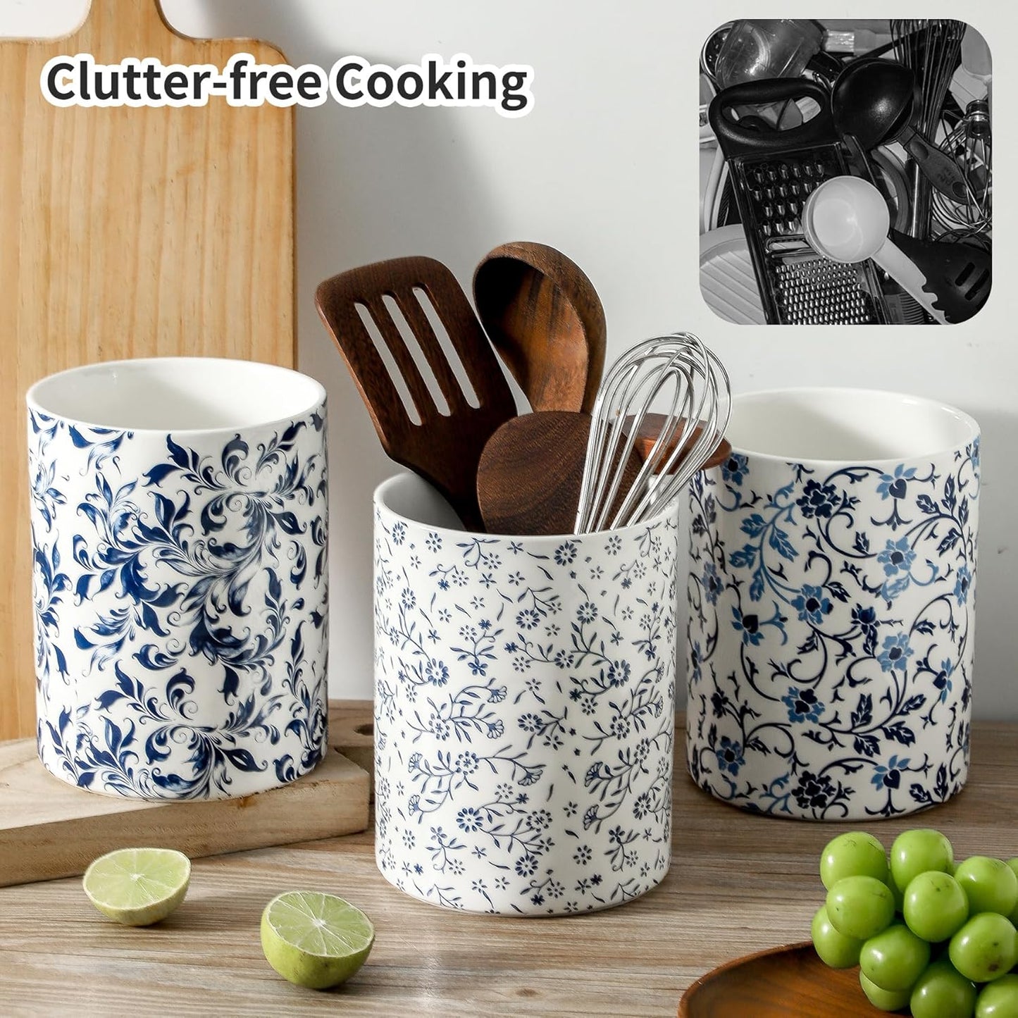 kitchen tool holder,kitchen spatula holder-extra large utensil holder,utensil holder ceramic apartment essentials(7.2in×6.2in)