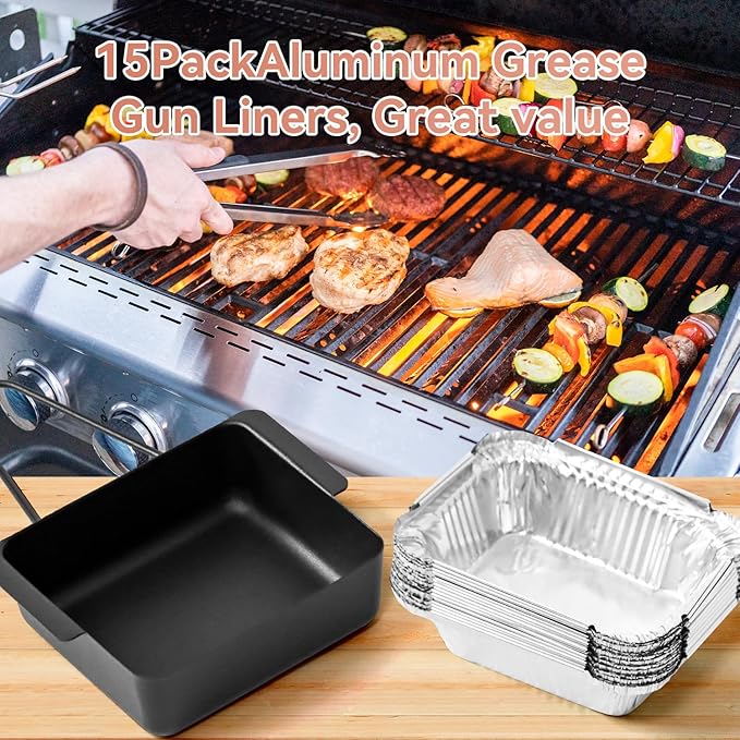 Grill Drip Pan for Nexgrill 720-0830H 720-0888N 720-0925P 720-0896 720-08882A, Grease Catcher Cup Box for Cuisinart CGG-7400,CGG-8500, Holder Drip Tray with 15Pack Aluminum Foil Liners