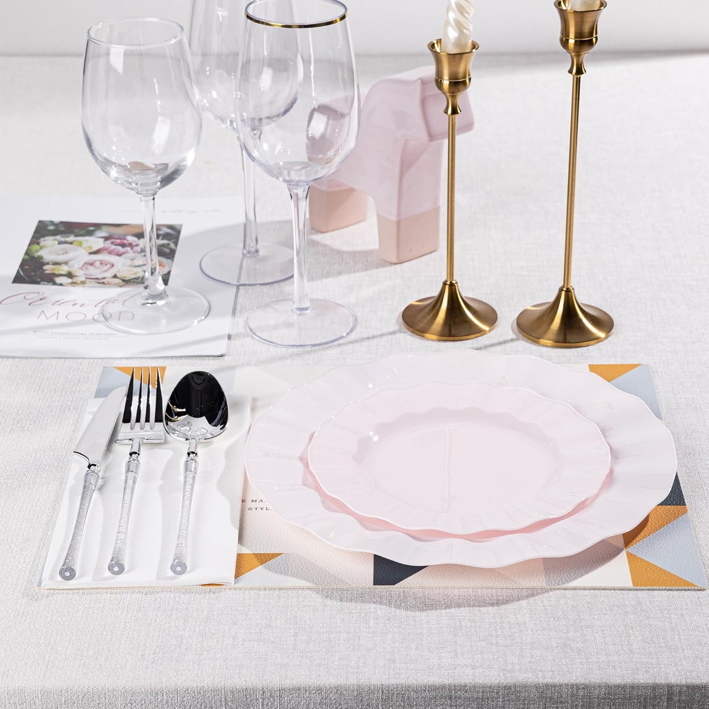 72 Pack Pink Plastic Plates, 10" Disposable Wave Dinner Plates Elegant Heavy Duty Serving Dishes for Party, Wedding, Thanksgiving, Christmas