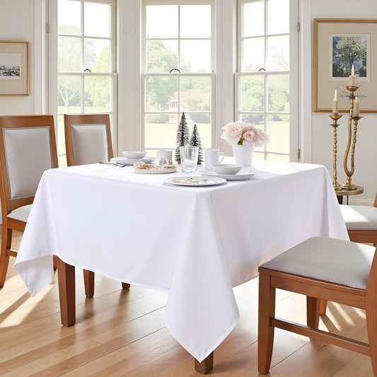 sancua Square Tablecloth - 70 x 70 Inch - Water Resistant Spill Proof Washable Polyester Table Cloth, Decorative Fabric Table Cover for Dining Tables, Buffet Parties and Camping, White
