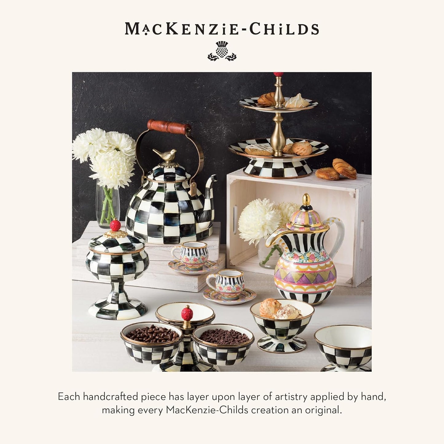 MACKENZIE-CHILDS Enamel Bowl, Small Serving Bowl for Entertaining, Almost Everything Bowl, Black-and-White Courtly Check